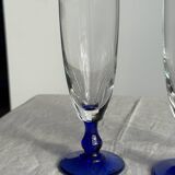 Set of 6 blue-footed champagne flutes; 3 pairs of designs.