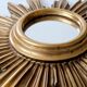 Vintage sunburst mirror in wood and gold resin, 1960s–70s
