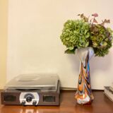 Vintage murano glass vase orange, white brown attributed to carlo moretti