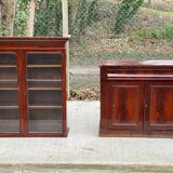 2-part Victorian display cabinet buffet with lacquered mahogany marquetry