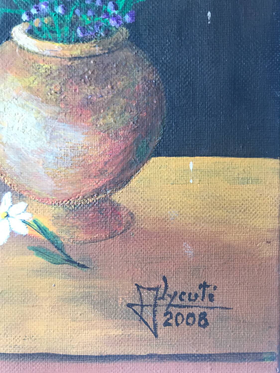Small oil painting on canvas still life bouquet of flowers