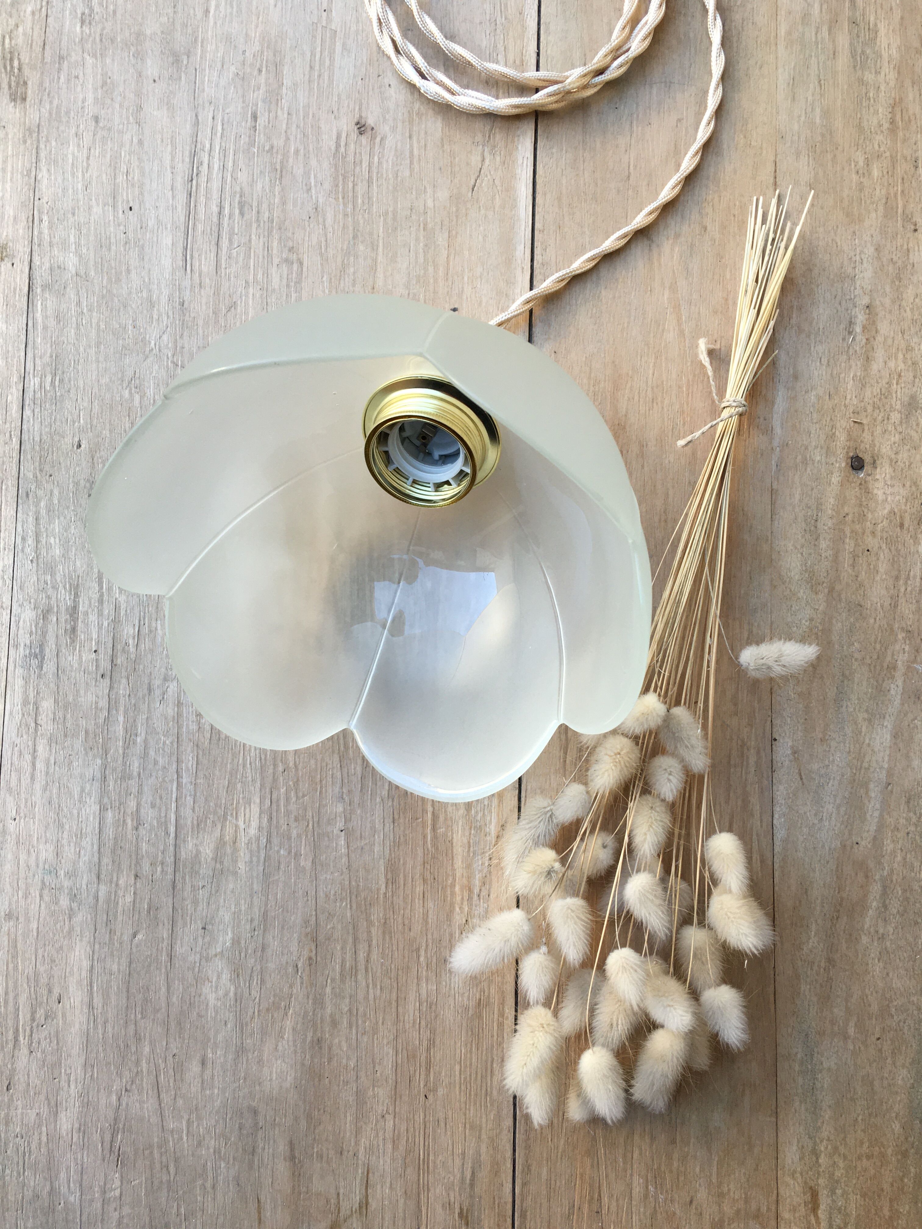 Pair of vintage flower pendants in frosted glass