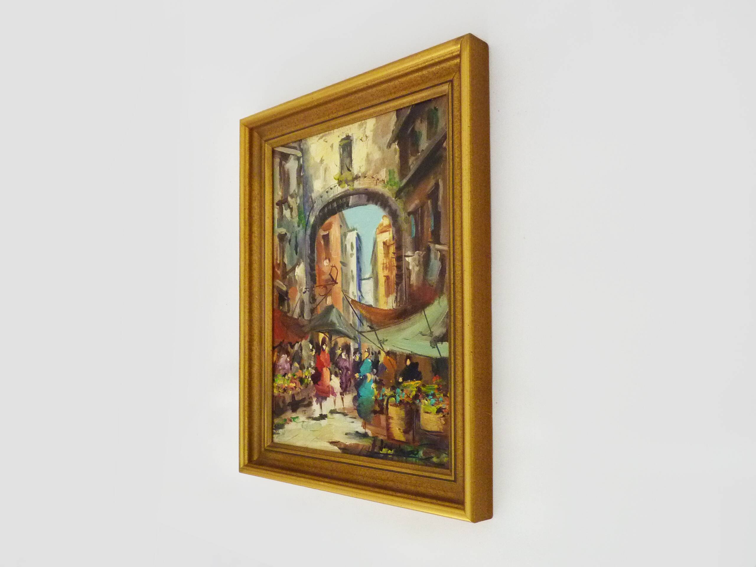 Huile sur carton scène de marché 47,5X37 cm - 18,70X14,56 ". Signée