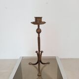 Candle holder in hammered metal with golden patina from the 70s