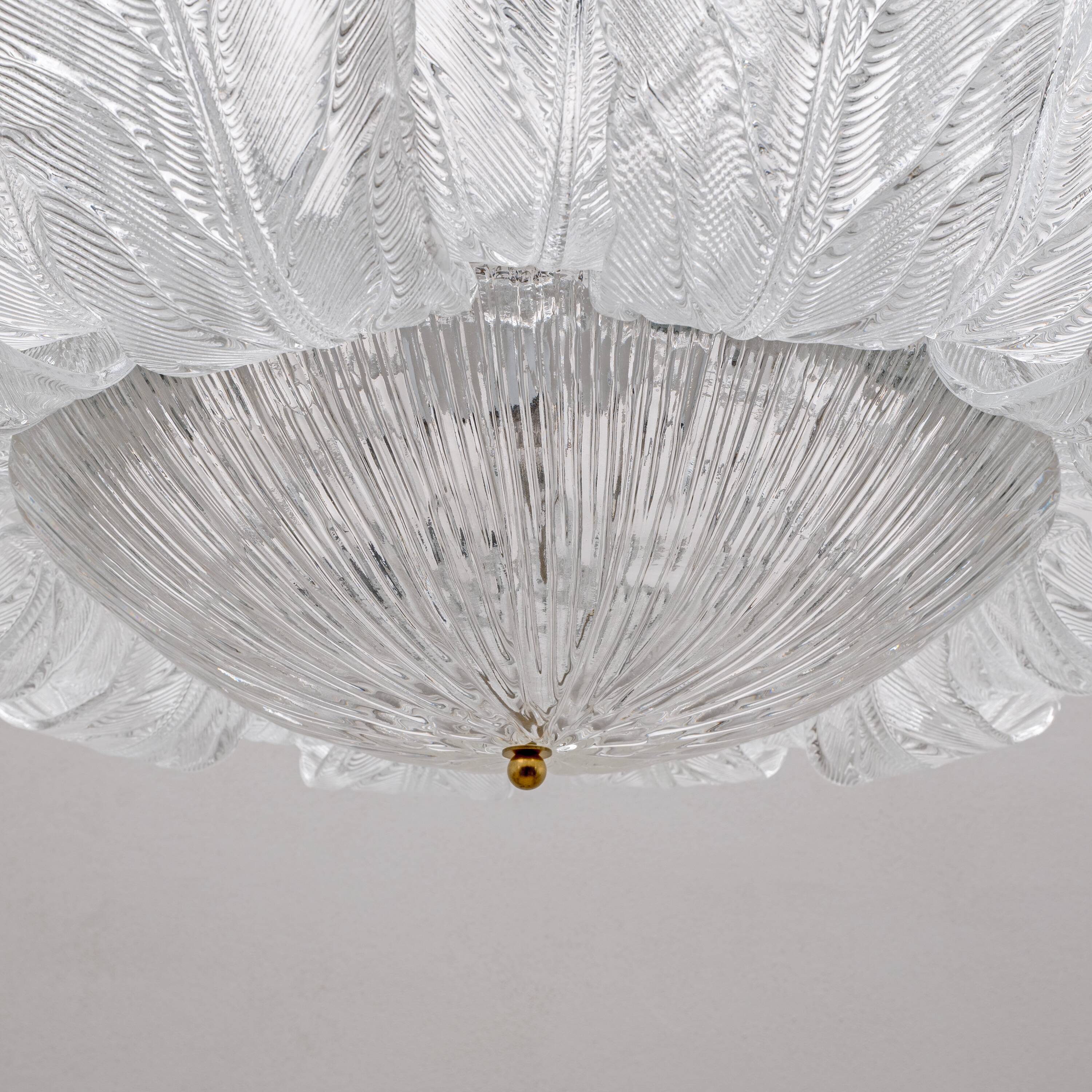 Large Italian Murano Glass Leaf Flush Mount Ceiling Light