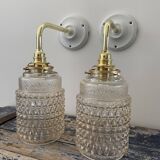 Pair of vintage electrified glass wall lamps