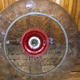 Ancienne suspension verre craquelé transparent & rouge années 70 vintage #a548