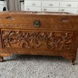 Large chinese chest, carved camphor wood. 1st half of the XXth century