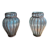 Pair of Venetian vases in blown glass and wrought iron