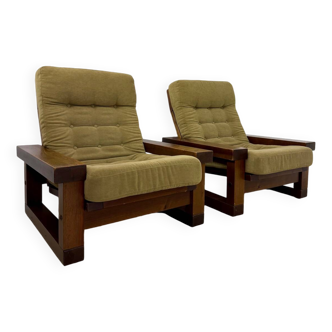 Set of 2 large adjustable pine armchairs Scandinavian design Christer Lundén Sweden 70s vintage