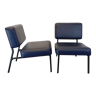 Suite of 2 vintage modernist seating chairs in skai and metal from the 60s