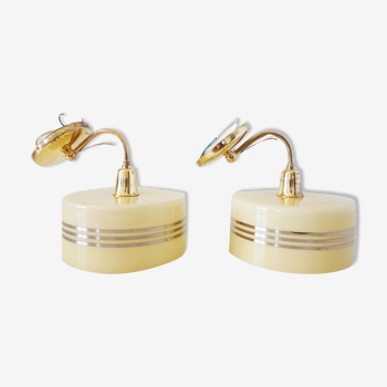 Pair of yellow and golden opaline globe sconces