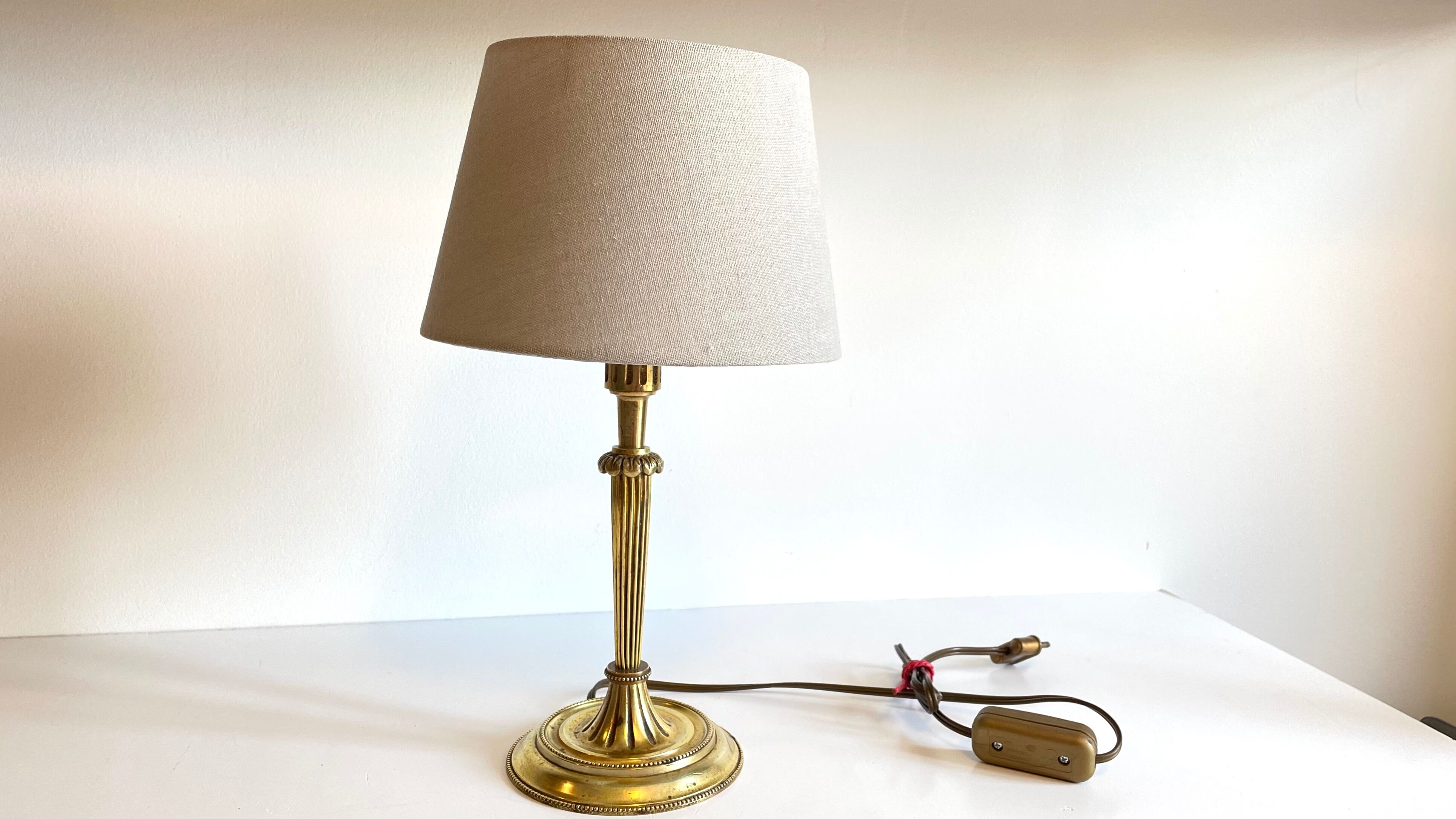 Lamp solid brass and vintage fabric