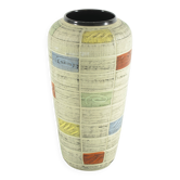 Vase en céramique des années 1950 avec relief, design bleu, rouge et jaune, 31 cm