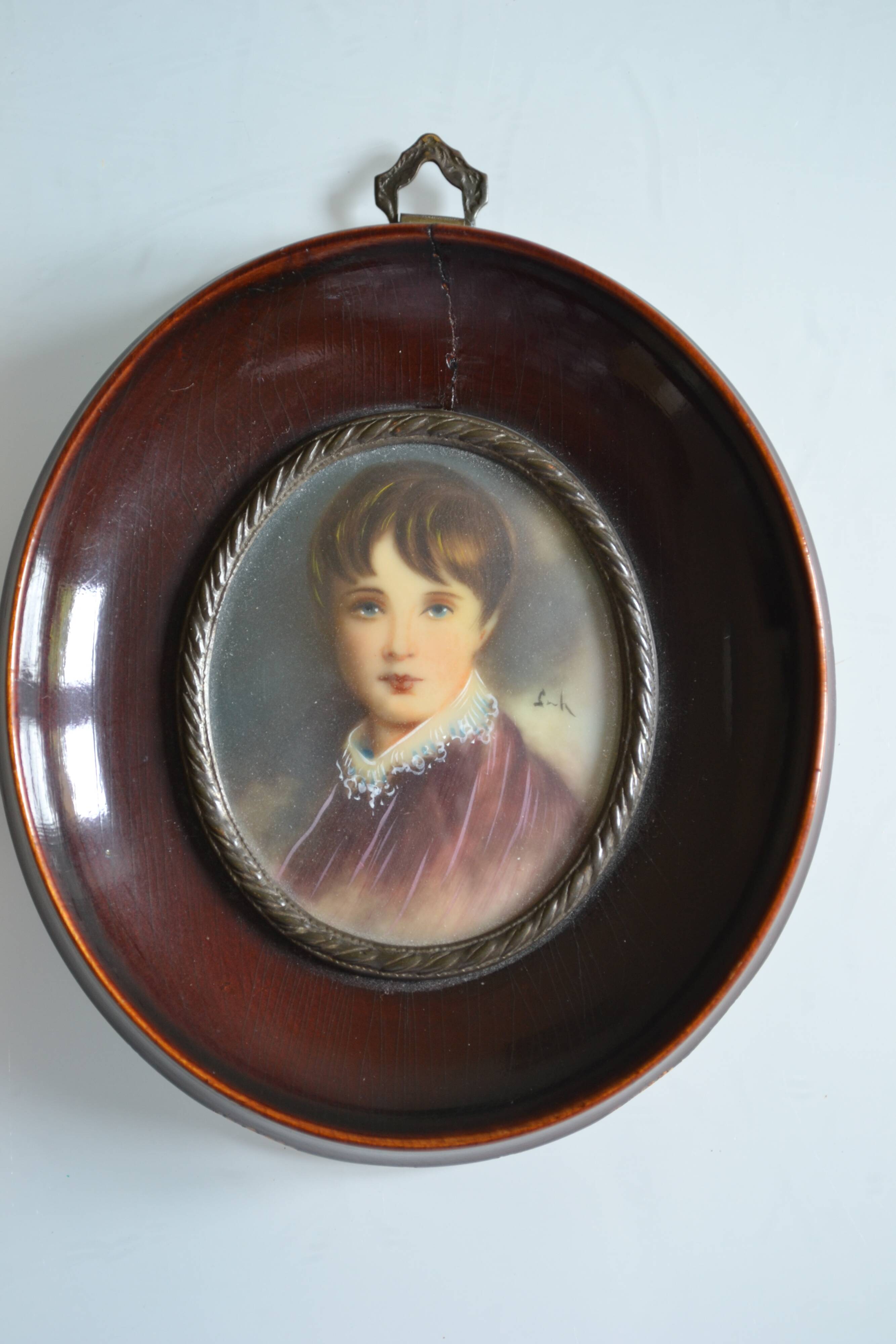 Miniature portrait of a young boy, framed and under glass