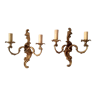 Pair of Louis XV style rococo wall sconces in gilded bronze with 2 moving arms