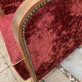 Pair of Art Deco club armchairs in burgundy red velvet, 1930s