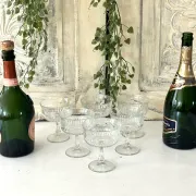 Coupe Glasses – French Set of 6 Pressed Glass Sunburst Cocktail Desser
