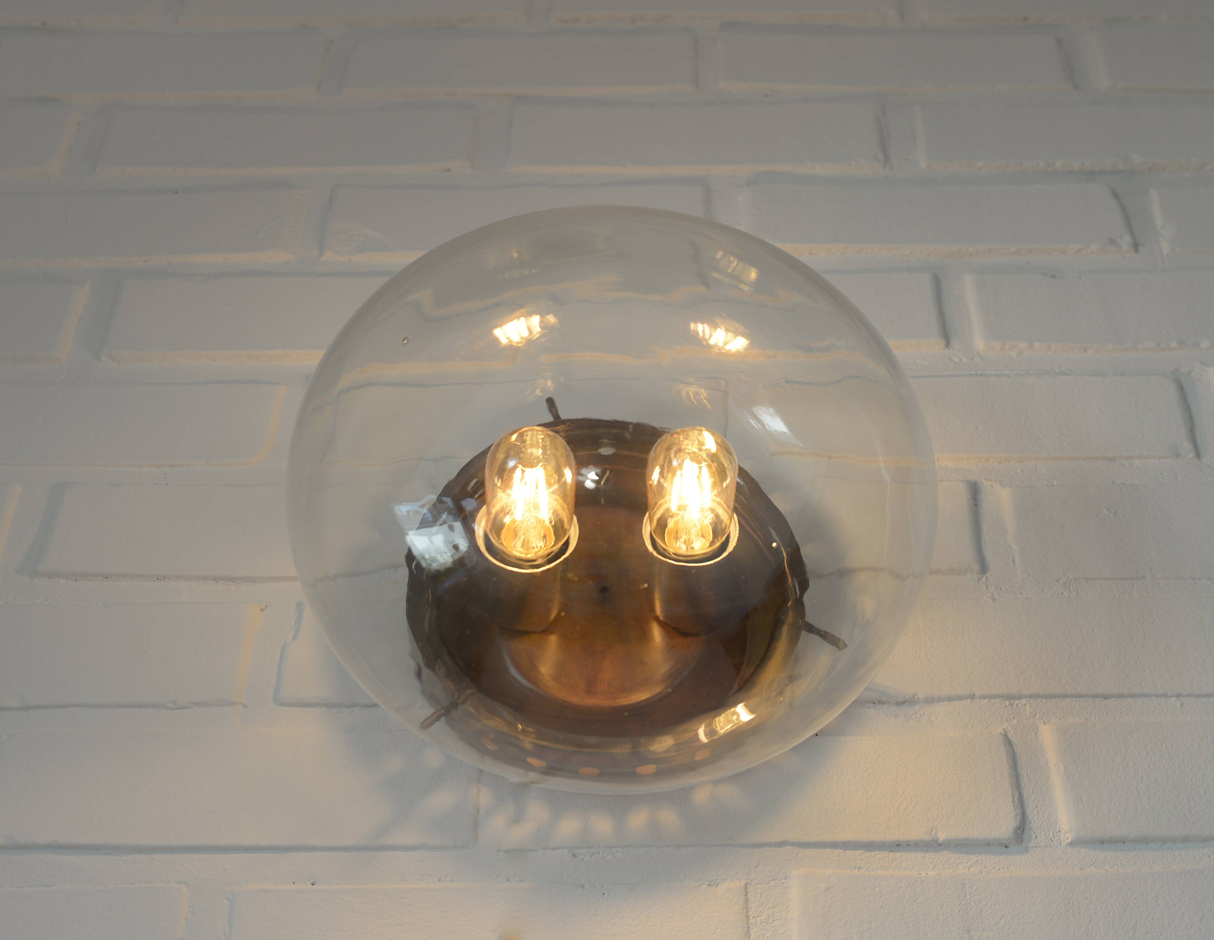 Set of 2 Vintage Space Age Stye Sconces Copper Flush Mount Lights 1980's