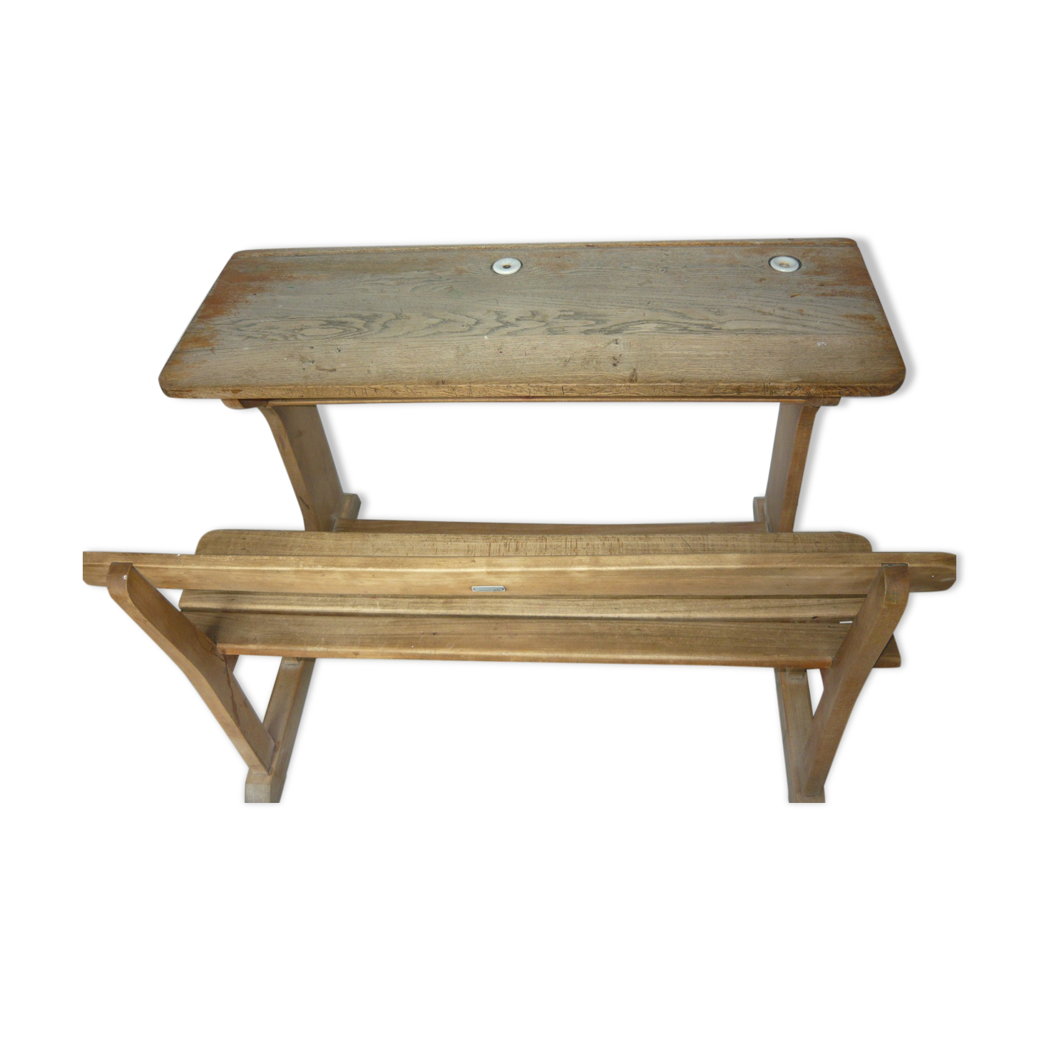 Solid wood school desk from the 1950s