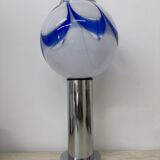 Mid – century Large glass table lamp with blue swirl , 1970s Italy