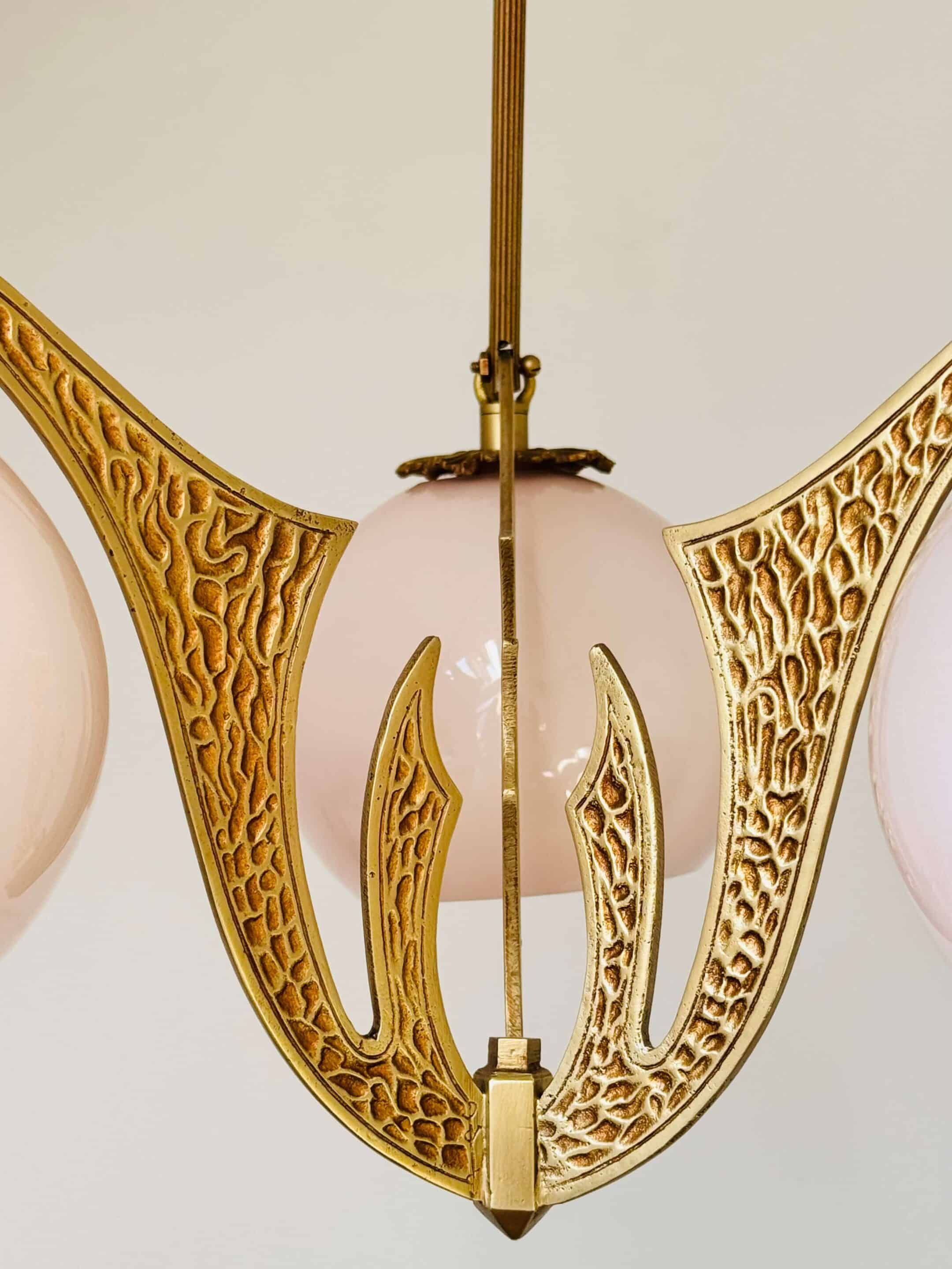 Lustre 3 feux Art Déco, rénové