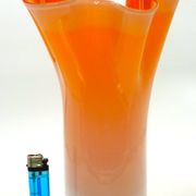 Murano handkerchief vase, blown glass, 1960s design, white and orange.