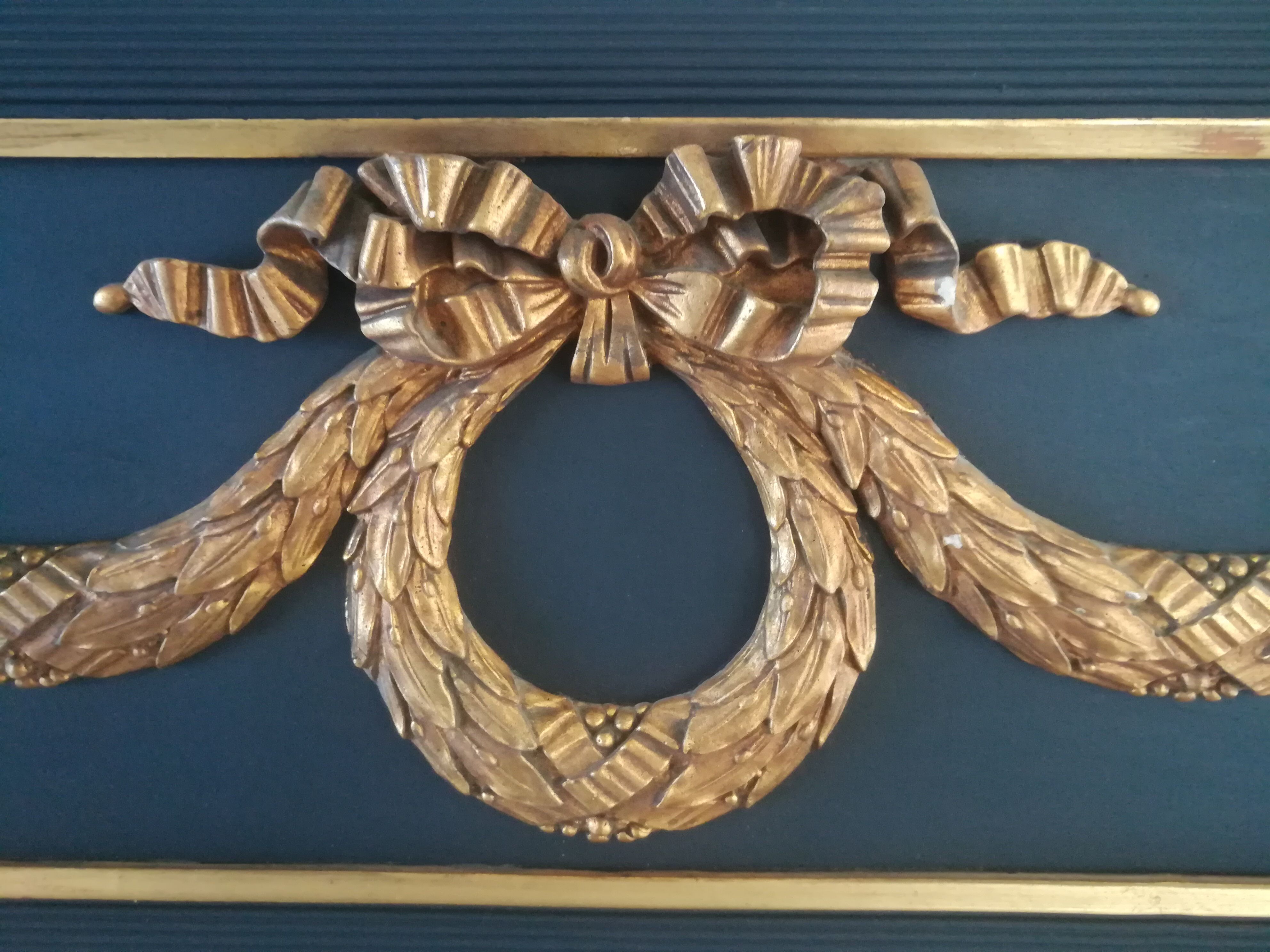 Trumeau louis XVI style mirror in black and gold stucco