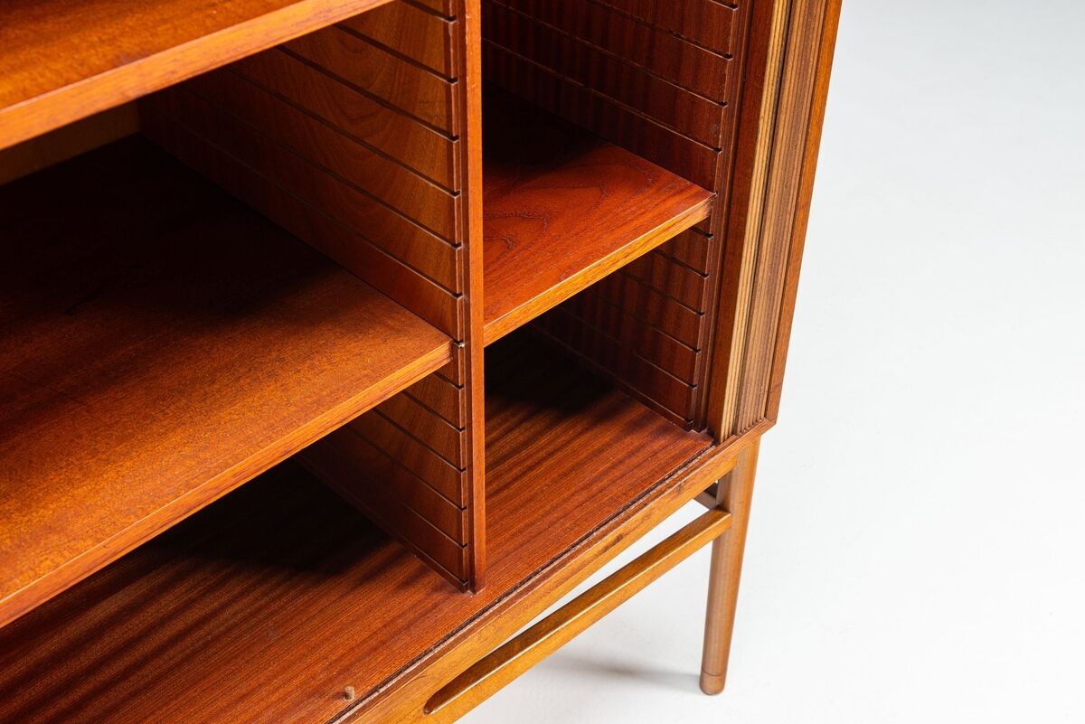 Danish high cabinet in teak with tambour doors Denmark 1960