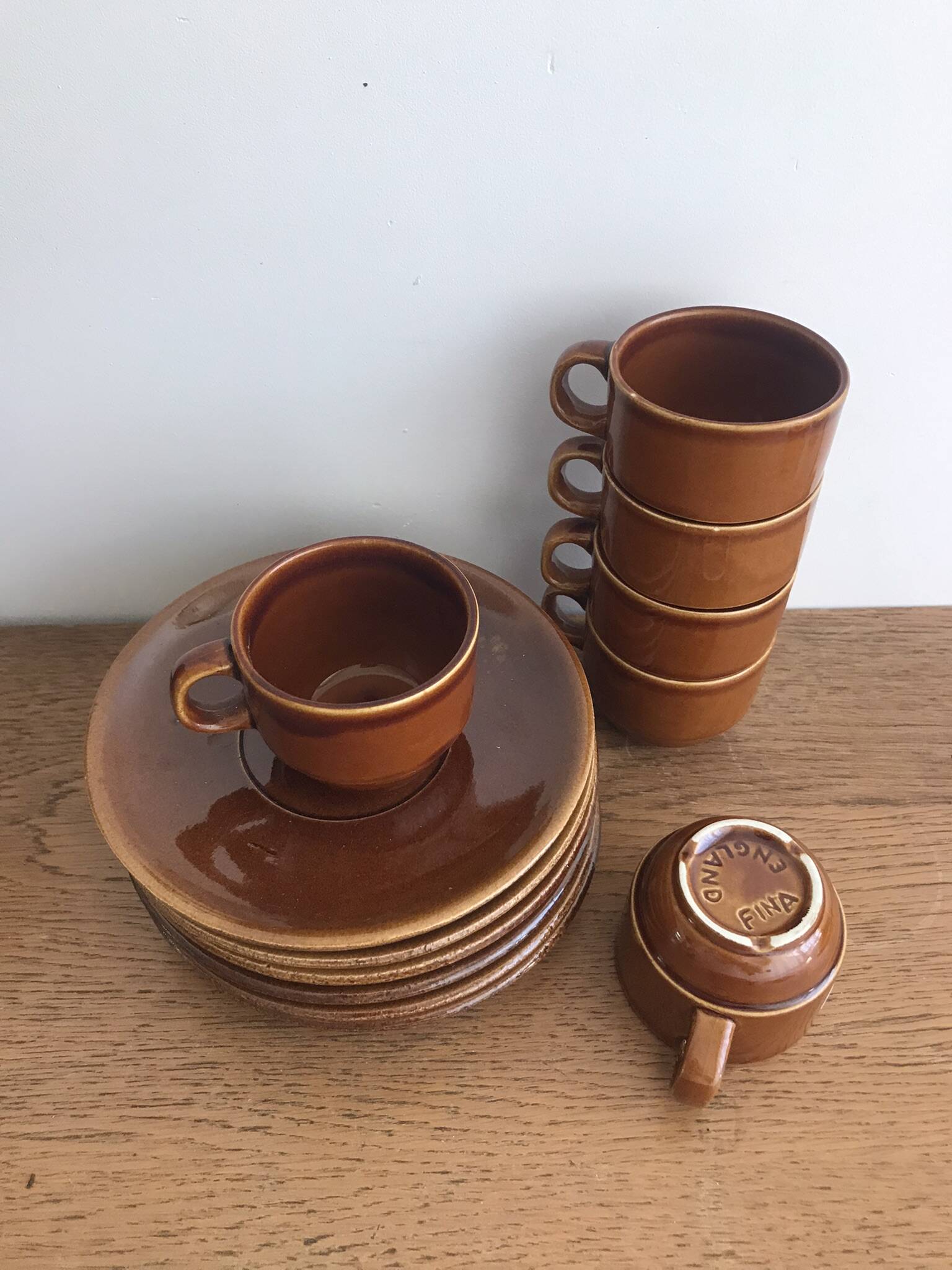 Set of 6 Fina England coffee cups with saucers