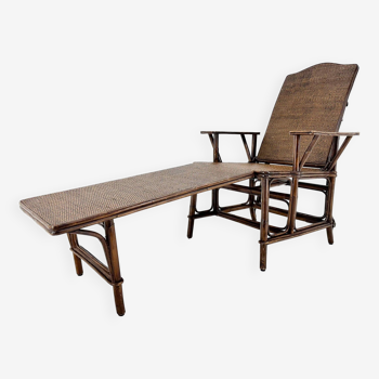 Art Deco French Bamboo & Wicker Chaise Lounge