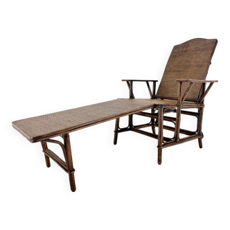 Art Deco French Bamboo & Wicker Chaise Lounge