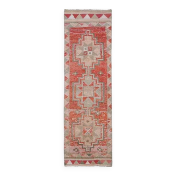 Tapis coureur vintage turc en laine et coton noué à la main des années 1970, 90x307.