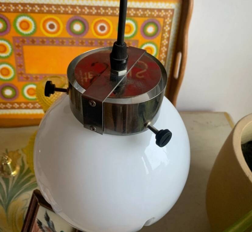 Suspension vintage en verre opalin soufflé – style Murano