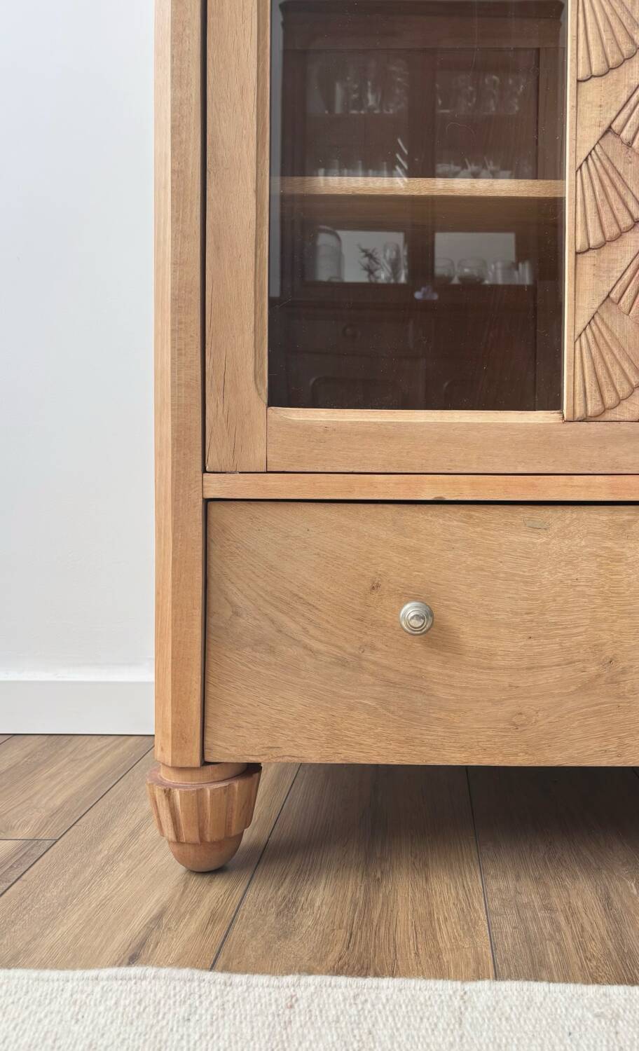 Renovated Parisian art deco solid wood display case