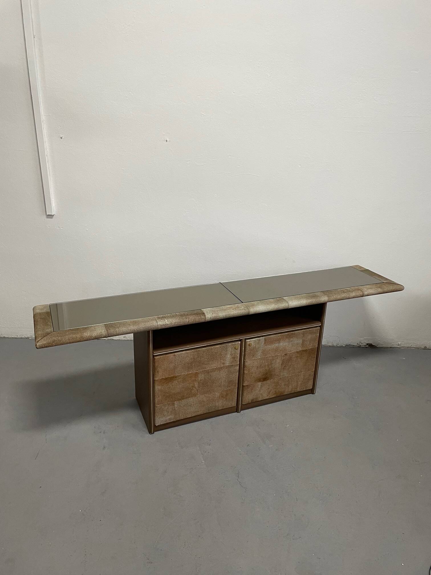 Console italienne vintage des années 1980, buffet en cuir