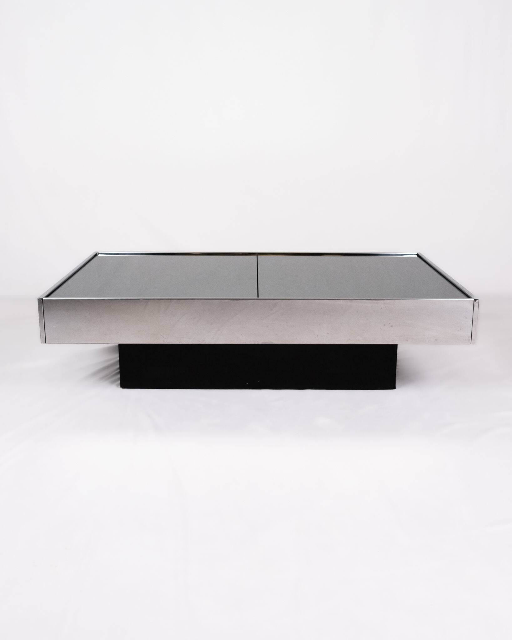 Mirror coffee table with bar, Willy Rizzo for Cidue, Italy, 1970s