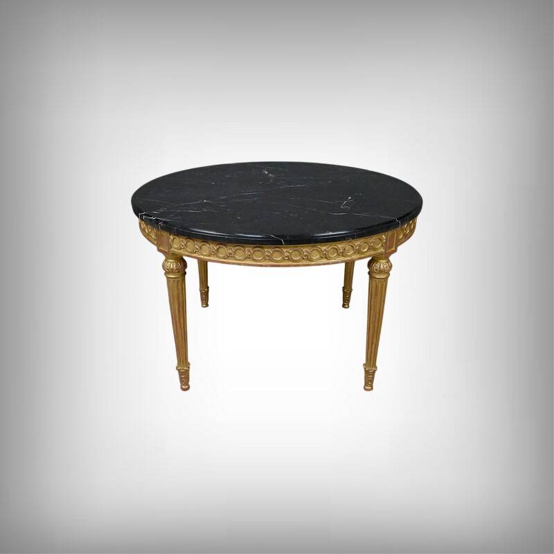 Coffee Table in Marble & Gilded Wood with Gold Leaf, Louis XVI Style – Mid 20th Century
