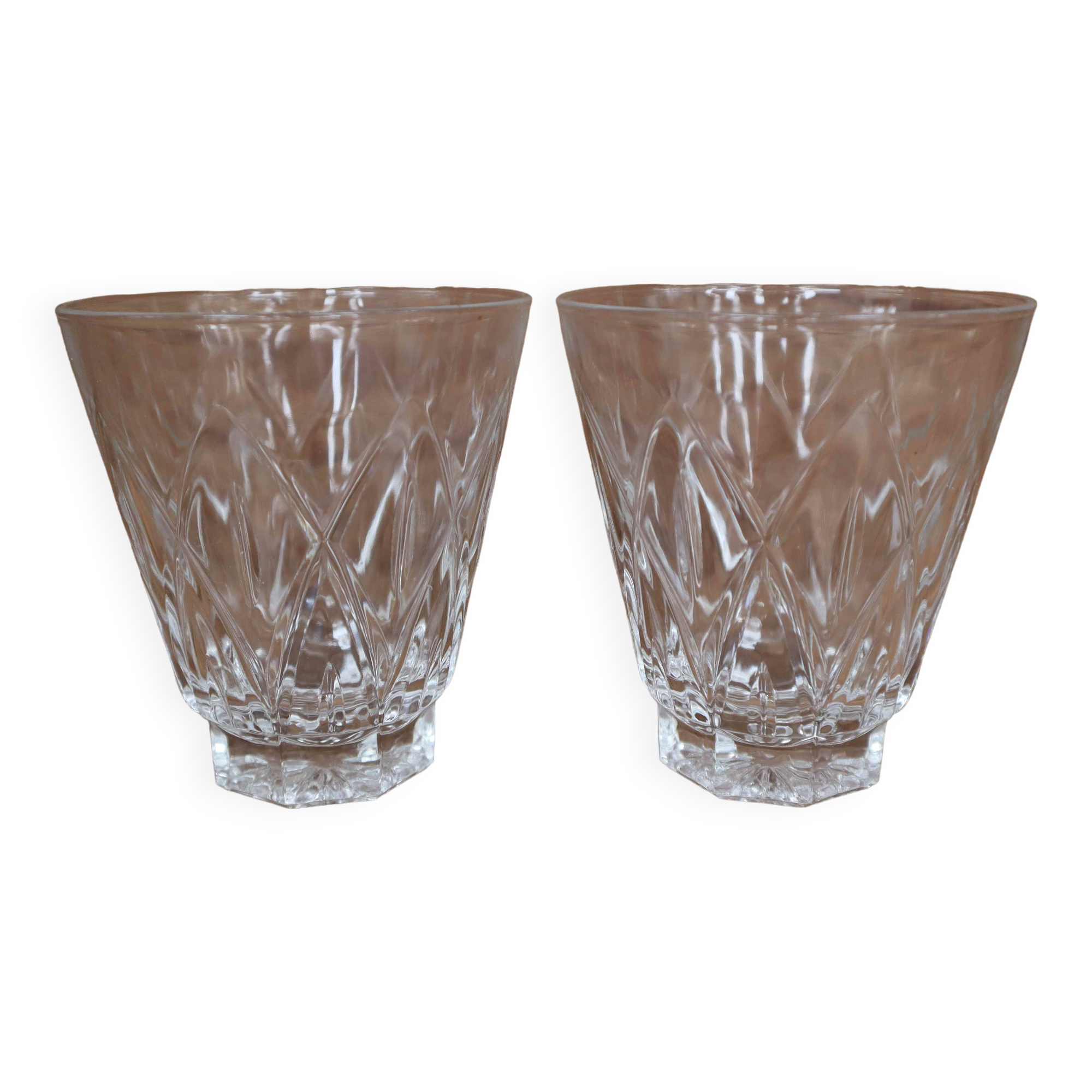 2 large Arlequin water glasses in Reims crystal glass 1950