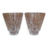 2 grand verres à eau Arlequin en verre de cristal de Reims 1950