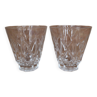 2 large Arlequin water glasses in Reims crystal glass 1950