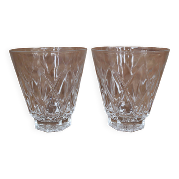 2 large Arlequin water glasses in Reims crystal glass 1950