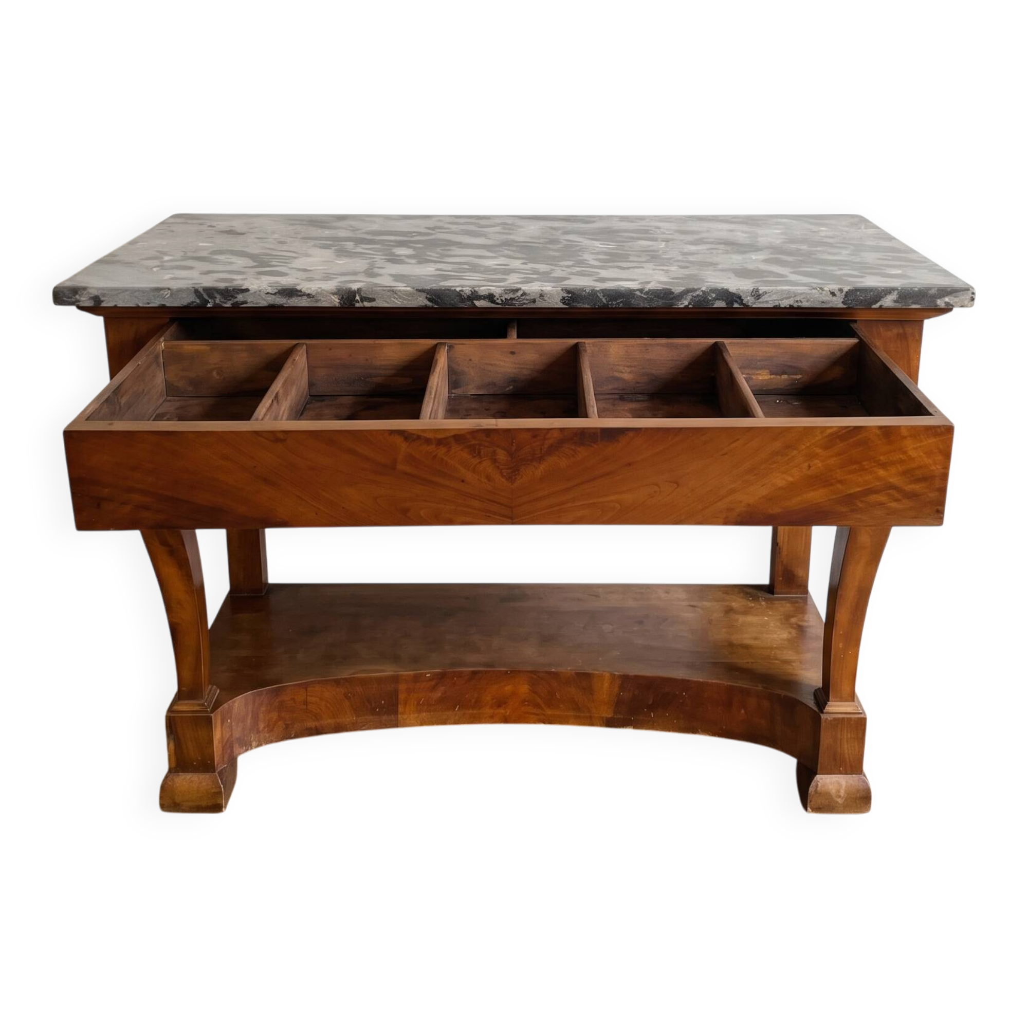 Console ancienne style Empire en acajou et plateau marbre