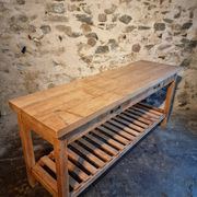 Old French baker's table – kitchen island / work table in solid chestnut with drawers.