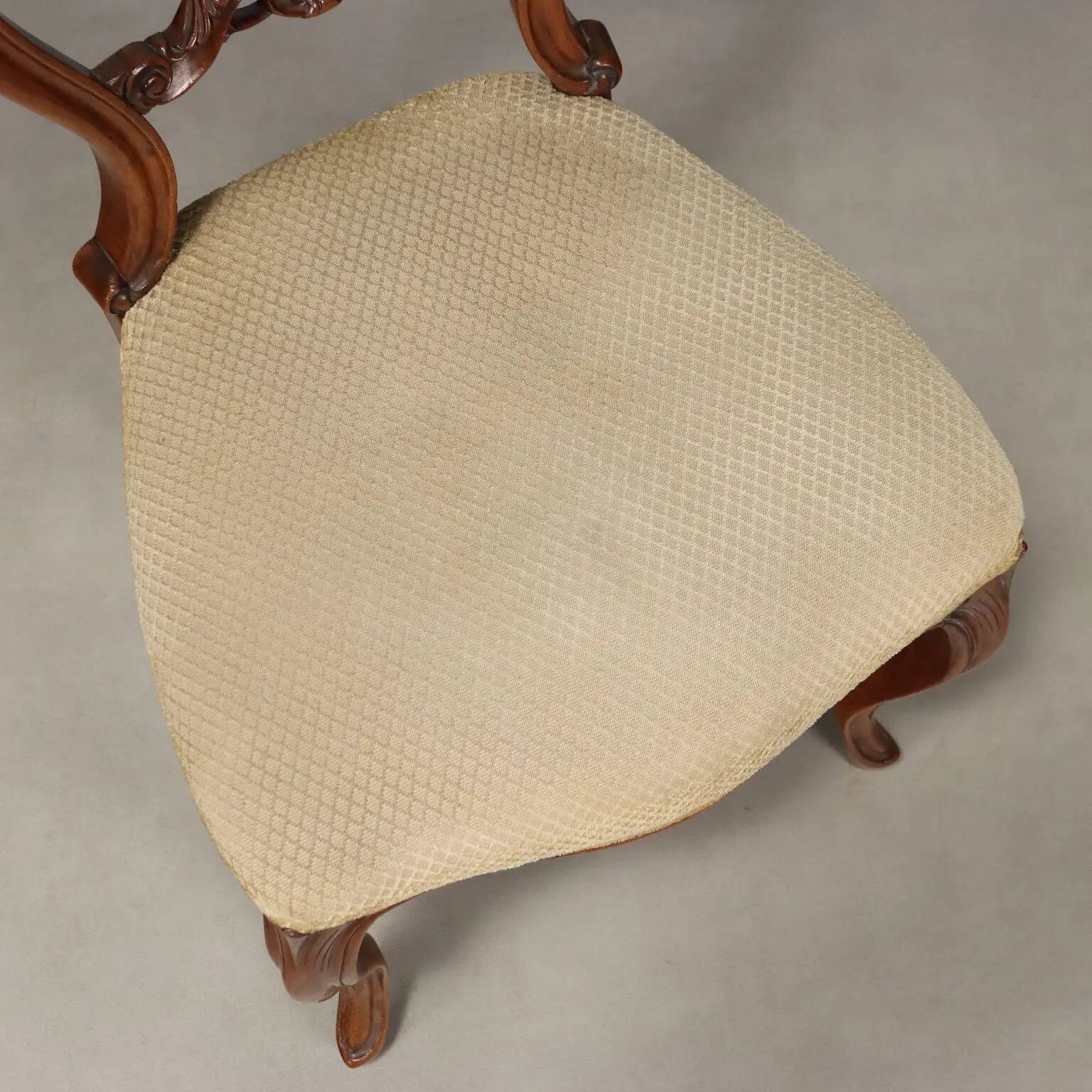 Antique walnut chairs with upholstered seats, Italy, mid-19th century.