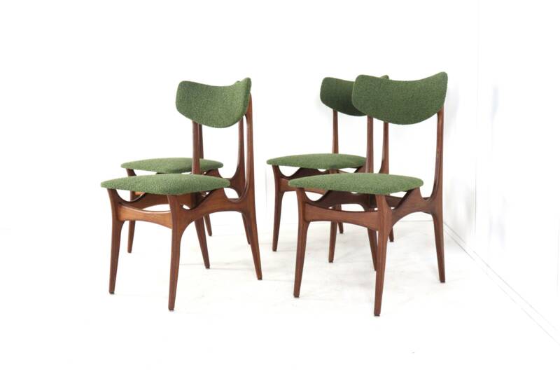 Set of 4 dining chairs 'Cindy' - new upholstery - mid century modern - teak