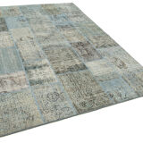 Handwoven anatolian contemporary 173 cm x 245 cm blue patchwork carpet