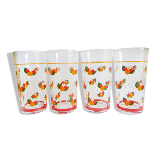 Lot de 4 verres à eau fleuris vintage