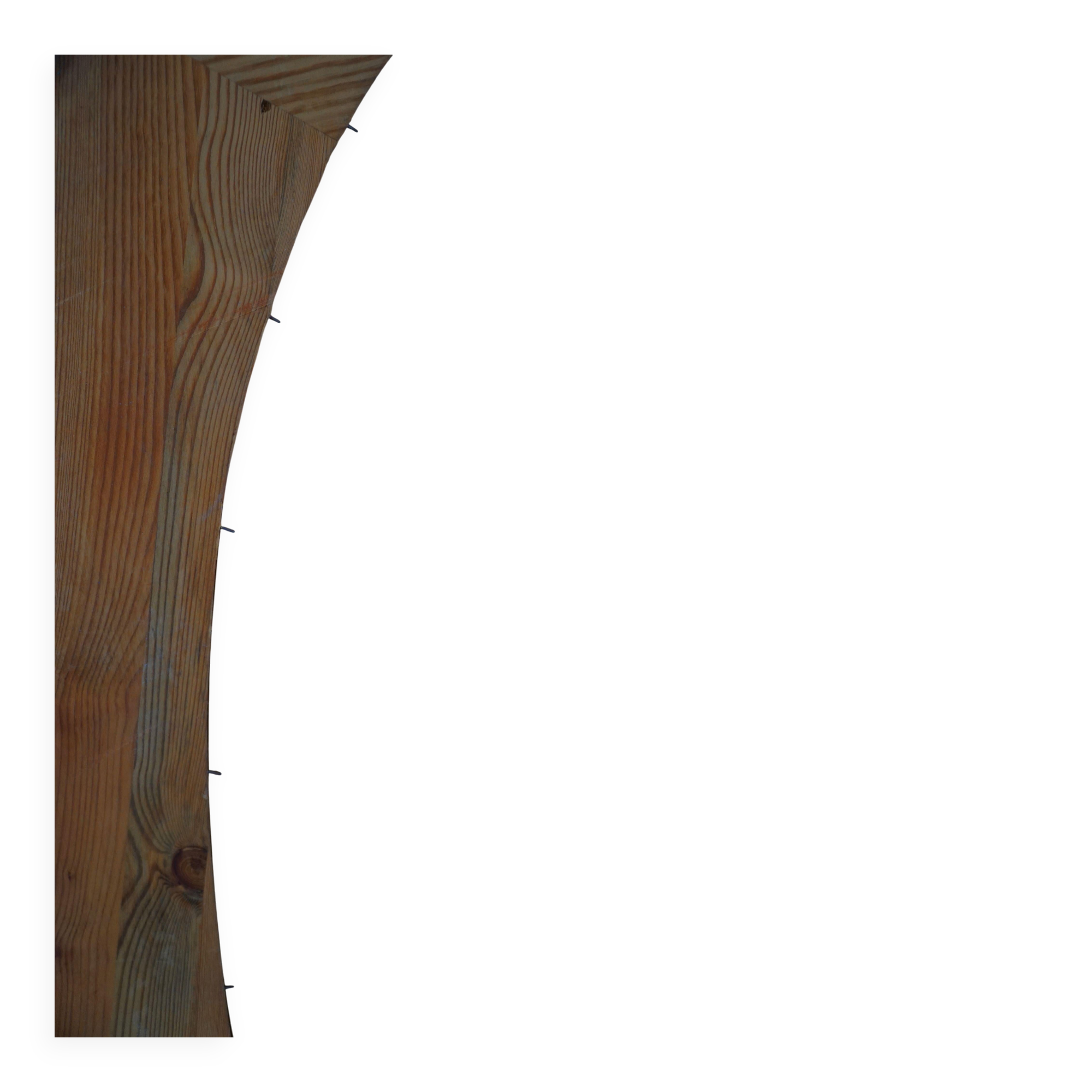 Large oval wall mirror in solid pine by Glasmäster Markaryd, Sweden, 1960s.