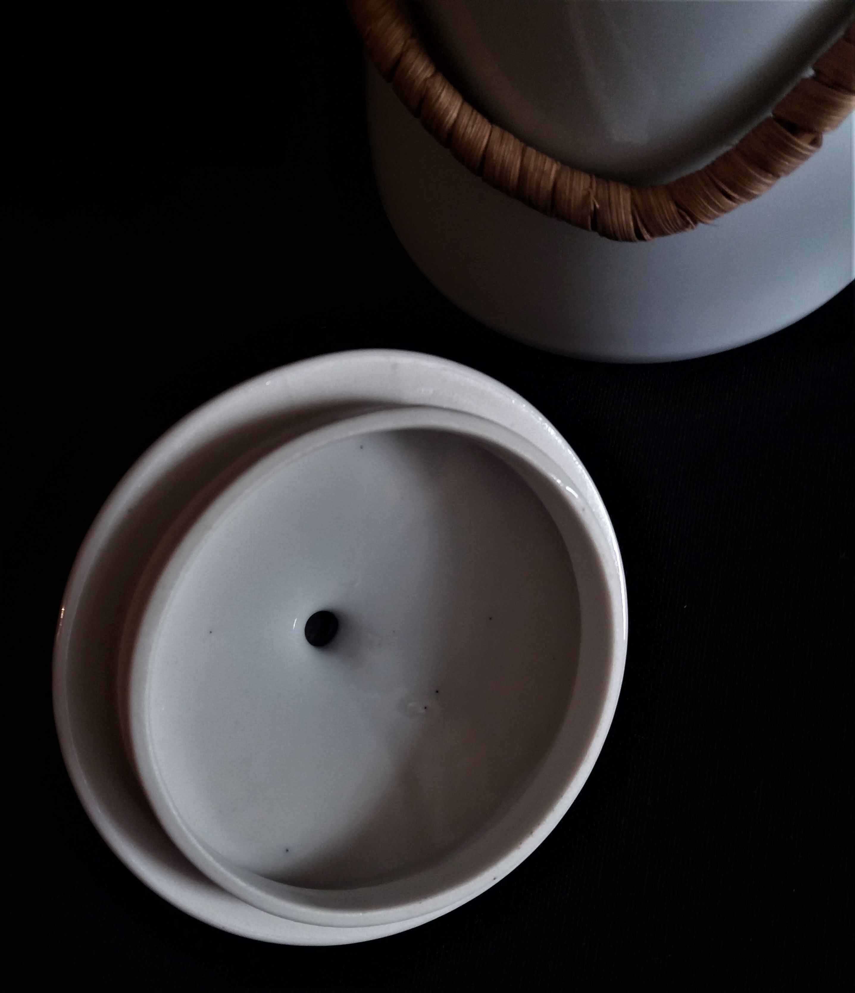 Vintage porcelain milk pot rattan handle